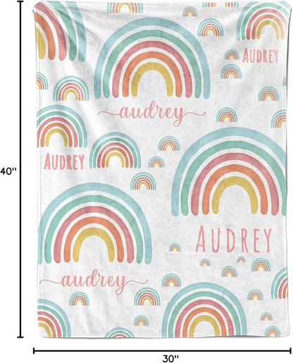 Ship Next Day, Customized Baby Blanket for Girls, Personalized Baby Girl Blanket with Name, Rainbow Decor Newborn Receiving Blankets for Girls Swaddle, Custom Babies Shower Birthday