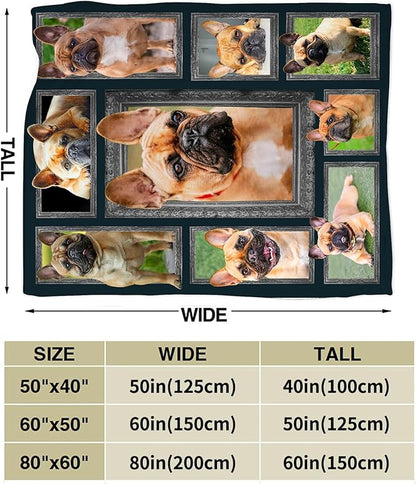 French Bulldog Throw Blanket - Cute Dog Gifts and Decor for Girls, Women, Kids, Adults - Soft Warm Cozy Fleece for Couch, Sofa, Bed - 50"x40"