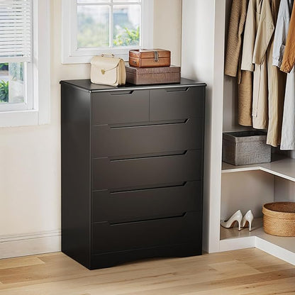 Gizoon 6 Drawer Dresser, Chest of Drawers with Large Storage, Black Dressers for Bedroom, Tall Dresser and Organizer with Anti-Tripping, Wooden Cabinet for Office, Living Room, Entryway