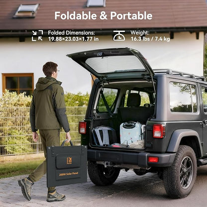 200 Watt Portable Folding Solar Panels IP68 Waterproof ETFE Coating 24V MC4 Output for Power Stations Solar Generator Camping Off-Grid RV Emergency Backup Hurricane