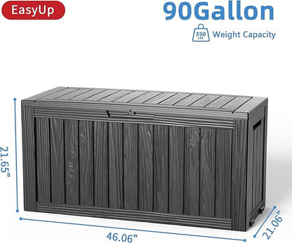 EasyUp 90 Gallon Outdoor Storage Box, Resin Waterproof UV-Resistant Deck Box, Reinforced Stability for Patio, Garden, and Poolside, Striped Black