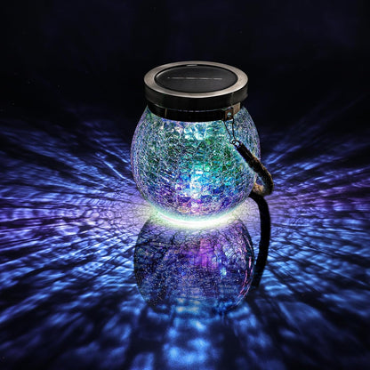 Gift for her him 2 Pack Solar Lanterns Waterproof Outdoor Iridescent Heavy Crackle Glass a Big LED Stainless Steel Lid 215% Solar for Women Mom Grandma Outdoor Table Lamps Garden Backyard Decor (2 Count)