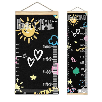 Kids Growth Chart Ruler for Wall Wood Frame Height Measure Chart 13.4x56 in Linen Hanging Height Growth Chart Koala Bear Flowers Rainbow Love Star Kids Room Decor