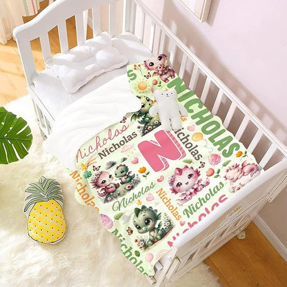 Personalized Custom Dragon Floral Preschool Blanket Gifts for Baby Toddler Kids Boys Girls - Customized Dragon Floral Soft Lightweight Flannel Sheets Decor for Crib Nap Couch - 30"x40" for Baby/Pets