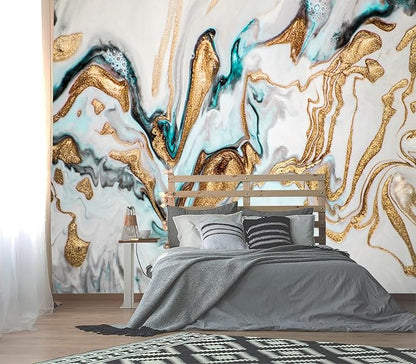 XMPMBM-Gold Quicksilver Marble Fabric Wallpaper Abstraction Art Textured Living Room Bedroom Bathroom Wall Mural-W 154" X H 105"（112 Square Foot）