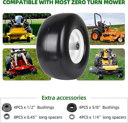 AR-PRO (2-Pack) 13x6.50-6 Flat Free Tire and Wheel - Universal 13x6.5-6 Solid Rubbe Riding Lawn Mower Tire with Rim - With 5.5"-7.8” Centered Hub and 3/4" Bearings extra 5/8" 1/2” Bushings