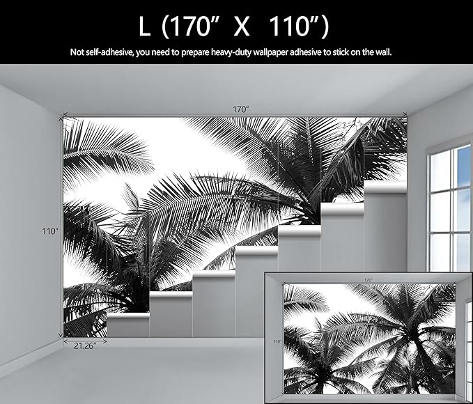 Black Palm Tree Wallpaper Bedroom Beautiful Tropical Plant Leaf Wall Mural Living Room (Not Peel and Stick)