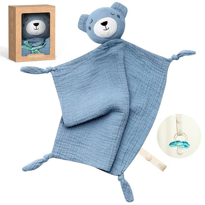 Momcozy Bear Loveys for Babies with Cotton - Soft Security Blanket for Boy or Girl for Self-Soothing On-The-Go-Portable & Anti-Drop Design - Newborn Gift，Must Have（Blue 14 inch）