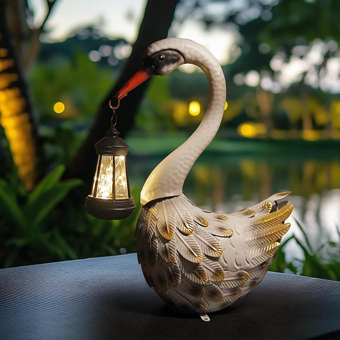 HONGLAND Solar Garden Statue Outdoor Swan Decor Bird Decor Lawn Ornament for Backyard Patio Porch Poolside（White）