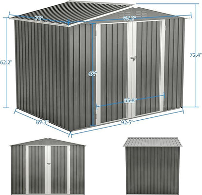 6x8 FT Outdoor Storage Shed, Metal Garden Shed with Frame Floor, Outside Tool Shed with Lockable Hinged Doors, Waterproof Storage Building with Sloped Roof for Backyard, Patio, Lawn, Gray