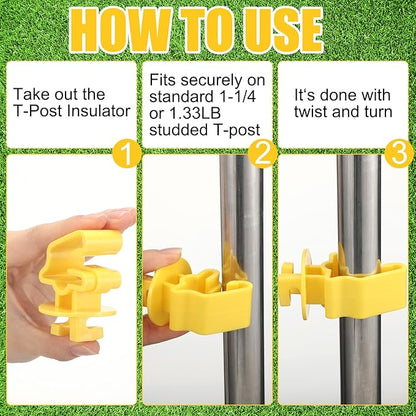 Kanayu 52 Pcs Electric Fence Kit Include 3366 ft Poly Wire 25 Black Fence Ring Insulators 25 Yellow T Post Insulators Socket Tool for Pet Animal Horse Cattle Livestock Pasture