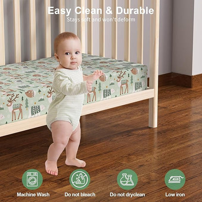 Baby Crib Sheets 2 Pack for Boys and Girls Fit for Standard Crib Toddler Mattress Breathable Soft Microfiber Baby Sheet 28x52x8in(Polar Bear & Green Rainbow)
