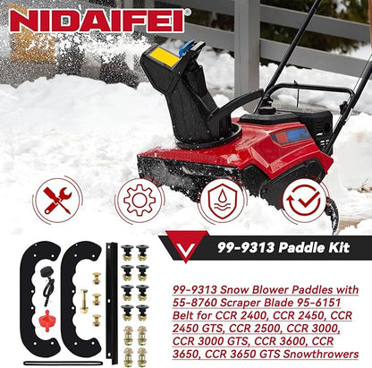 99-9313 Snow Blower Paddles with 55-8760 Scraper 95-6151 Belt Replaces 125-1128 55-9250 55-9251 559252 880771 for Toro Power Clear CCR2000 CCR2400 CCR2500 CCR3000 CCR3600 CCR3650 Snowthrowers