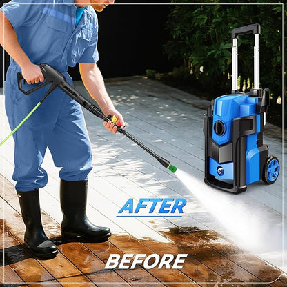Pressure Cleaner, 5000 PSI 4.0 GPM Heavy Duty Power Cleaner, with 4 Nozzles,Foam Cannon,33FT Hose Reel and 500ml Soap Bottle for Home/Cars(Blue)