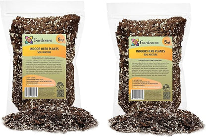 Gardenera Soil Mixture for Indoor Herb Planters - 10 Quart - Specially Blended Soil Mixture for Planting and Growing Indoor Kitchen Herbs Indoors (2 Bags of 5 Quart)