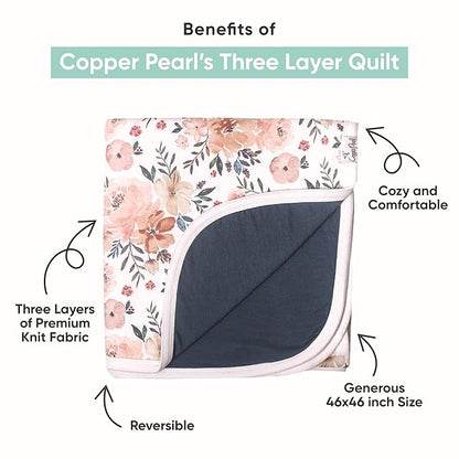 Copper Pearl Three-Layer Baby Blanket: Soft Baby Quilts for Boys and Girls | Breathable, Cozy, Toddler Blanket | Baby Quilt for Newborns | 46x46 Premium Polyester/Rayon | Mabel