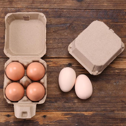 100 Pack Egg Cartons Bulk Pulp 2x2, 4 Cell Containers Vintage Easter, 1/3 Dozen Sturdy Natural Paper Holder Box for Storage Fresh Chicken Huevo