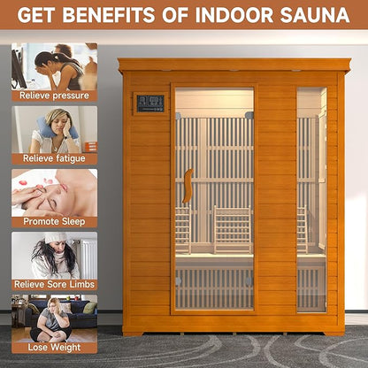 springspa 3 Person Infrared Sauna Indoor, 15amp Low EMF Far Infrared Canadian Hemlock Sauna with 2 LCD Panels, Bluetooth