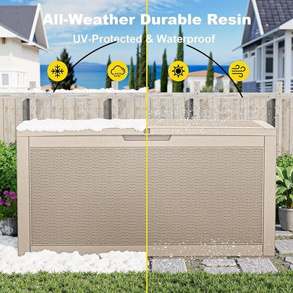 100 Gallon Outdoor Storage Box – Resin Deck Box with Lockable Lid, Waterproof Patio Furniture Storage for Tools, Garden & Yard Organization
