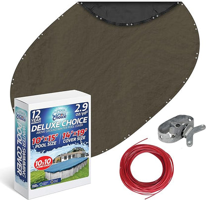 Winter Swimming Pool Cover for 10 ft x 15 ft Aboveground Oval Pool Size, Deluxe Choice Series, Solid Material, Color - Steel Gray, Pool Cover Choice 591015-4CHOICE