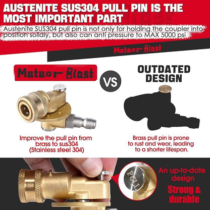 Meteor Blast Pivoting Coupler, 270 Degree with 7 Angles, heavy duty design and Stainless Steel Safety Lock for Pressure Washer Spray Nozzle, Clean Hard to Reach Area, 5000PS