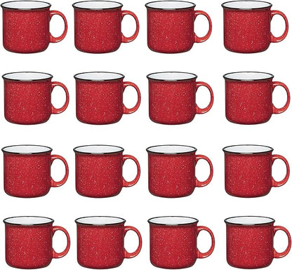 Set of 16 Ceramic Campfire Mugs – 15 Oz, Red – Coffee & Tea Cups for Home, Work, Travel, Camping – Customizable, Great for DIY, Events, Companies