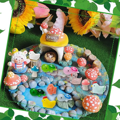 420 Pcs Mini Resin Animals 12 Styles Resin Animals Figurines Bulk for Fairy Garden Miniature Dollhouse Accessories Hide Crafts Decor