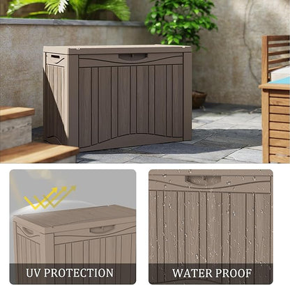 TARKARI 50 Gallon Lockable Resin Deck Box, Waterproof & UV-Resistant Outdoor Storage Box for Outdoor Cushion Storage, Garden Tools & Pool Accessories Storage, Gray