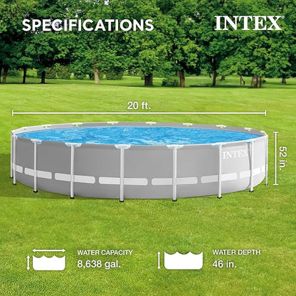 INTEX 26755EH Prism Frame Premium Above Ground Swimming Pool Set: 20ft x 52in – Includes 1500 GPH Cartridge Filter Pump – Removable Ladder – Pool Cover – Ground Cloth
