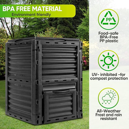 Large Garden Compost Bin, 80 Gallon (300L) Outdoor Composter Tumbler from BPA-Free Material for Fast Creation of Fertile Soil, Lightweight, Easy Assembly and Kitchen Waste Composting