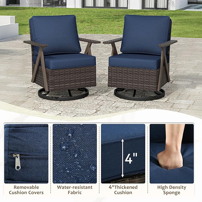 Outdoor Wicker Swivel Chairs Set of 2, Patio Furniture Set with 360 Degree Wicker Swivel Rocking Chairs with Metal Frame and Deep Seating