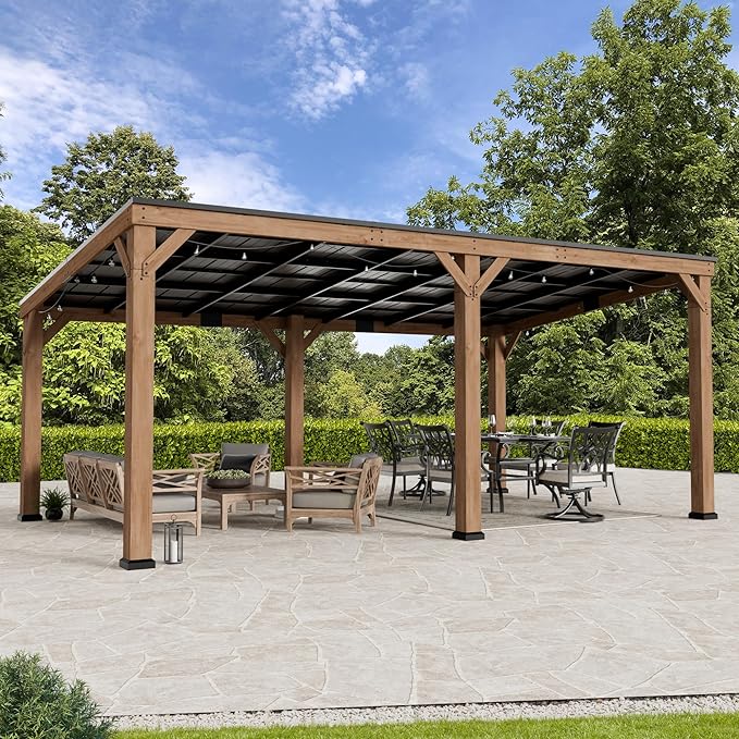 Modern Shade Supreme Cedar Wood Gazebo 12' x 20' with Hardtop Slope Roof, Wooden Grill Gazebo with Durable and Rot-Resistant, Supports Snow Loads and High Wind Speeds, Ideal for Backyard, Deck, Garden