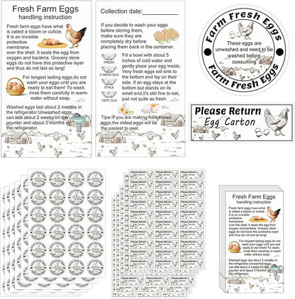 1400 Pcs Egg Stickers Kit for Farm Fresh Eggs 200 Egg Handling Instructions Stickers 600 Farm Fresh Eggs Stickers 600 Please Return Egg Carton Stickers for Egg Sellers Farmers Market Local Egg Dealer