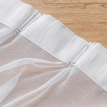 White Sheer Curtains 132 Inch Extra Long 1 Panel, Thin Textured Linen Look Drapes for Living Room, Rustic See Through Window Treatments Decor, Wide Floor to Ceiling Pinch Pleat Curtain