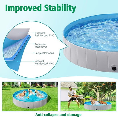 Yaheetech Foldable Dog Pool Collapsible Hard Plastic Dog Swimming Pool Portable Pet Pools Doggie Wading Pool Bath Tub for Puppy Small Medium Large Dogs, 71 x 12 Inches Gray