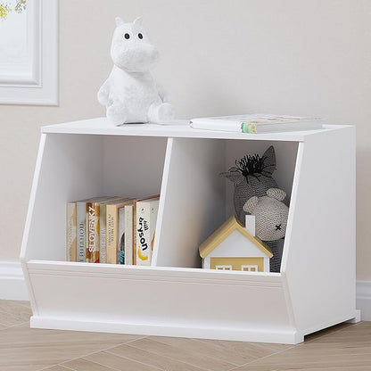 UTEX Stackable Toy Storage Cabinet, Wooden Cubby Organizer, White Shelf for Playroom, Bedroom, Living Room, Nursery, 2 Cubes