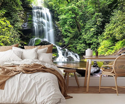 Waterfall Wallpaper Natural Landscape Lake Green Forest Wall Mural for Living Room Bedroom Dining Room Basement(Not Self-Adhesive)