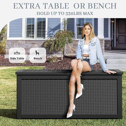 NUNU LAB 260 Gallon Outdoor Storage Box,Resin Large Sturdy Deck Box, Backyard Outside Storage Box Waterproof with Double Wall Panels,Package Delivery Garden Outdoor Hose Bin