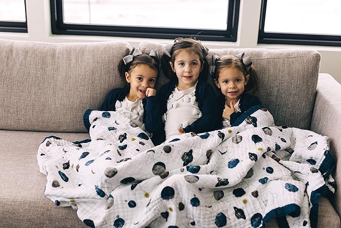 Little Unicorn Premium Quilted Throw | Super Soft, Multi-Layered Muslin XL Blanket| Great for Kids & Families (Planetary)