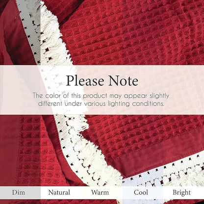 Salt Earth GOTS Certified 100% Organic Cotton Throw Blanket, 55"x60" Waffle Blankets & Throws for Bed, Throw Blanket for Couch, Cozy Christmas Blankets and Throws for Christmas Gifts (Red Dahlia)