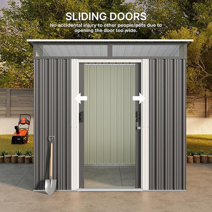Gizoon 6'x4' Outdoor Storage Shed Metal Garden Shed with Sliding Lockable Doors, Versatile Tool Bike Shed with Transparent Panel Windows, Outdoor Storage Clearance for Backyard, Patio, Dark Gray