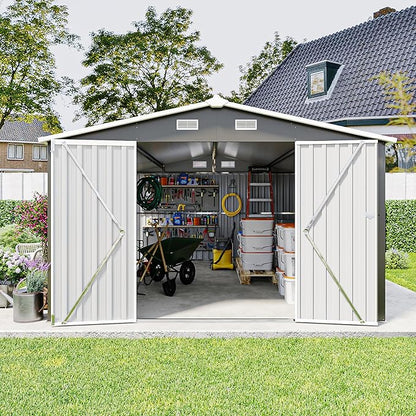 10x14 FT Outdoor Storage Shed, Metal Shed with Floor, Lockable Door & Vents, All-Weather Resin Shed for Garden, Backyard, Patio, Lawn, Dark Gray
