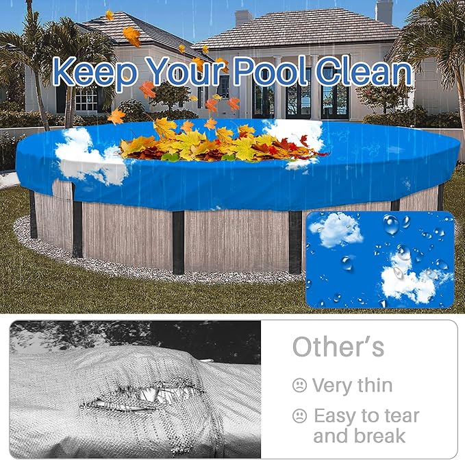 ECOOPTS 16 ft Waterproof Round Polyester Pool Cover for Above Ground Pools, Swimming Pool Cover Protector Winter Safety Cover (Blue Sky)