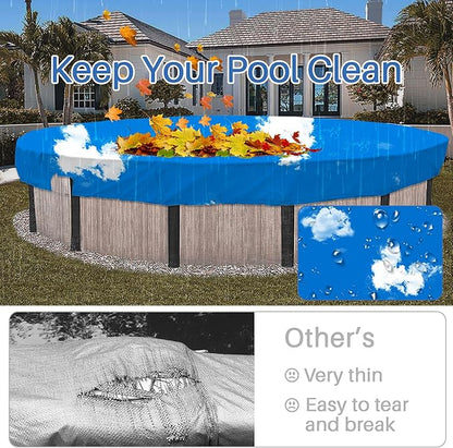 ECOOPTS 16 ft Waterproof Round Polyester Pool Cover for Above Ground Pools, Swimming Pool Cover Protector Winter Safety Cover (Blue Sky)