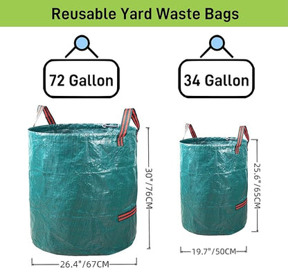 2x72Gallons+1x34Gallons (Free Gloves) Garden Leaf Bags,Reusable Heavy Duty Yard Waste Bag Set,Standable Design and Reinforced 4 Handles for Leaf,Grass,Debris,Camping Trash