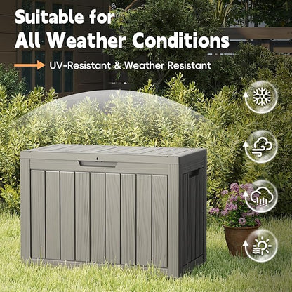 Outdoor Storage Box, 50 Gallon Waterproof Resin Deck Box, Storage Bin for Package Delivery, Patio Furniture Cushion, Garden Tools, Pool Accessories, Weatherproof and UV Resistant, Grey