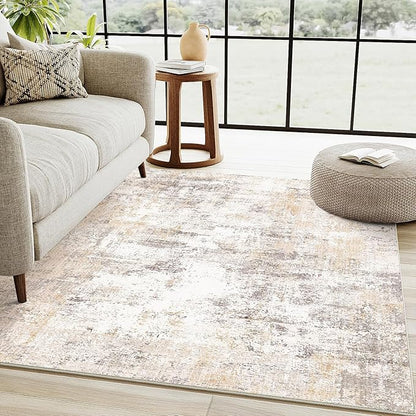 3x4 Washable Area Rug Beige Grey Neutral Abstract Entryway Kitchen Non Slip Low Pile Throw Rug Living Room Bedroom Indoor Doormat Small Soft Carpet for Entrance Bathroom