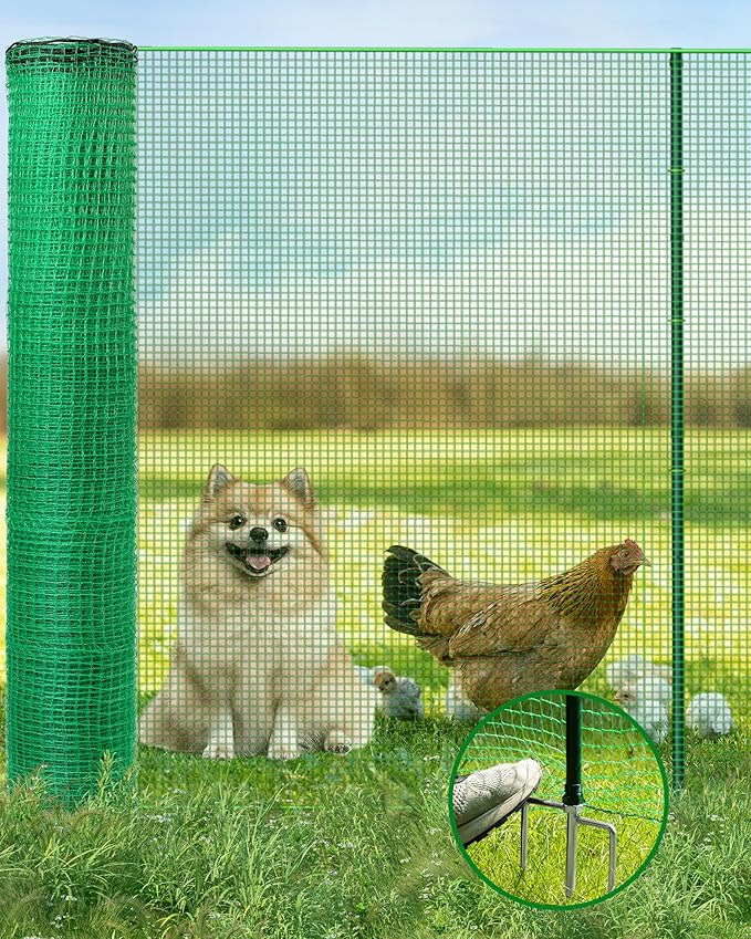 Temporary Fence with Posts, 40" Hx50'L Garden Fence Animal Barrier with Metal Ground Spikes, Temporary Fencing for Garden Backyard Outdoor Animal Protect