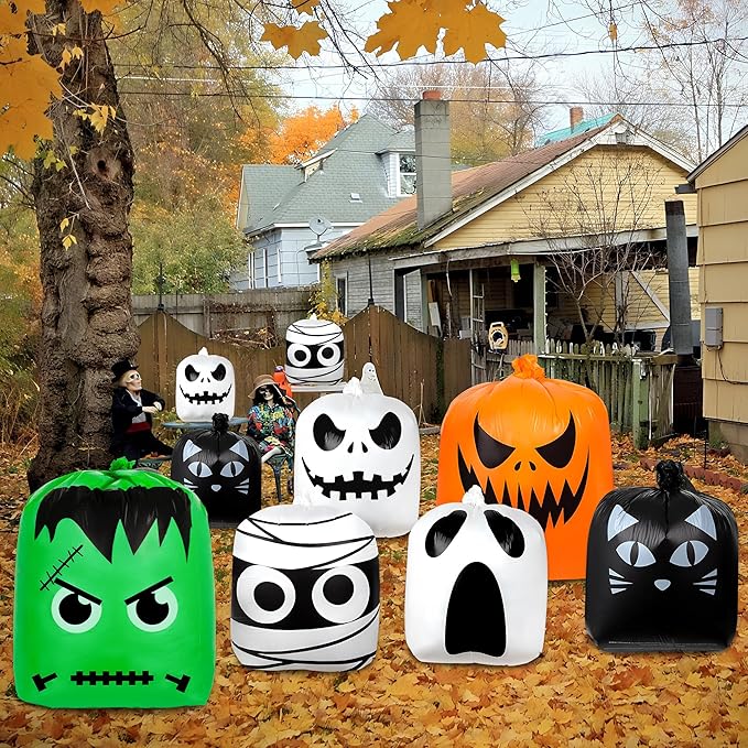 10 Pack Halloween Leaf Lawn Bags - Giant Pumpkin Lawn Bag with Twist Ties, Reusable Trash Bag for Outdoor Garden Decoration, Thanksgiving Fall Yard Decor