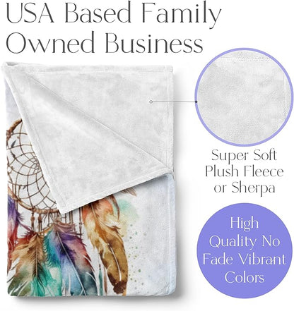 Personalized Dream Catcher Blanket with Colorful Boho Feather Graphic, Cute Custom Name Throw for Kids or Adults, Soft and Plush, Birthday Gift for Women or Men, Big Colorful (Fleece 30x40)